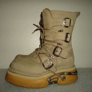 New Rock Original Spain Unisex Metallic Beige 100% Leather Goth Biker Emo Size: